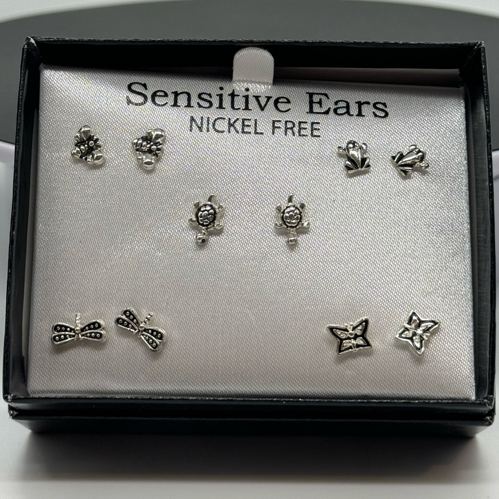 Box Set 5 Pairs Silver Post Earrings